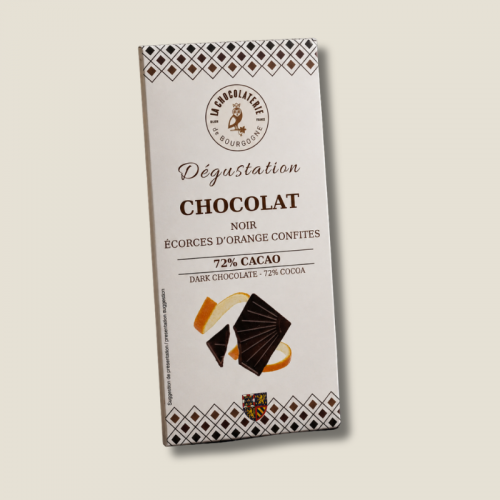 Tablette dégustation 72% & écorces d'orange confites - 100g